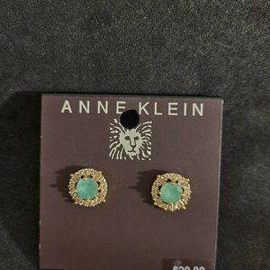 Anne Klein Gold Tone Green Stone Crystal Round Earrings NWT Stud Earrings